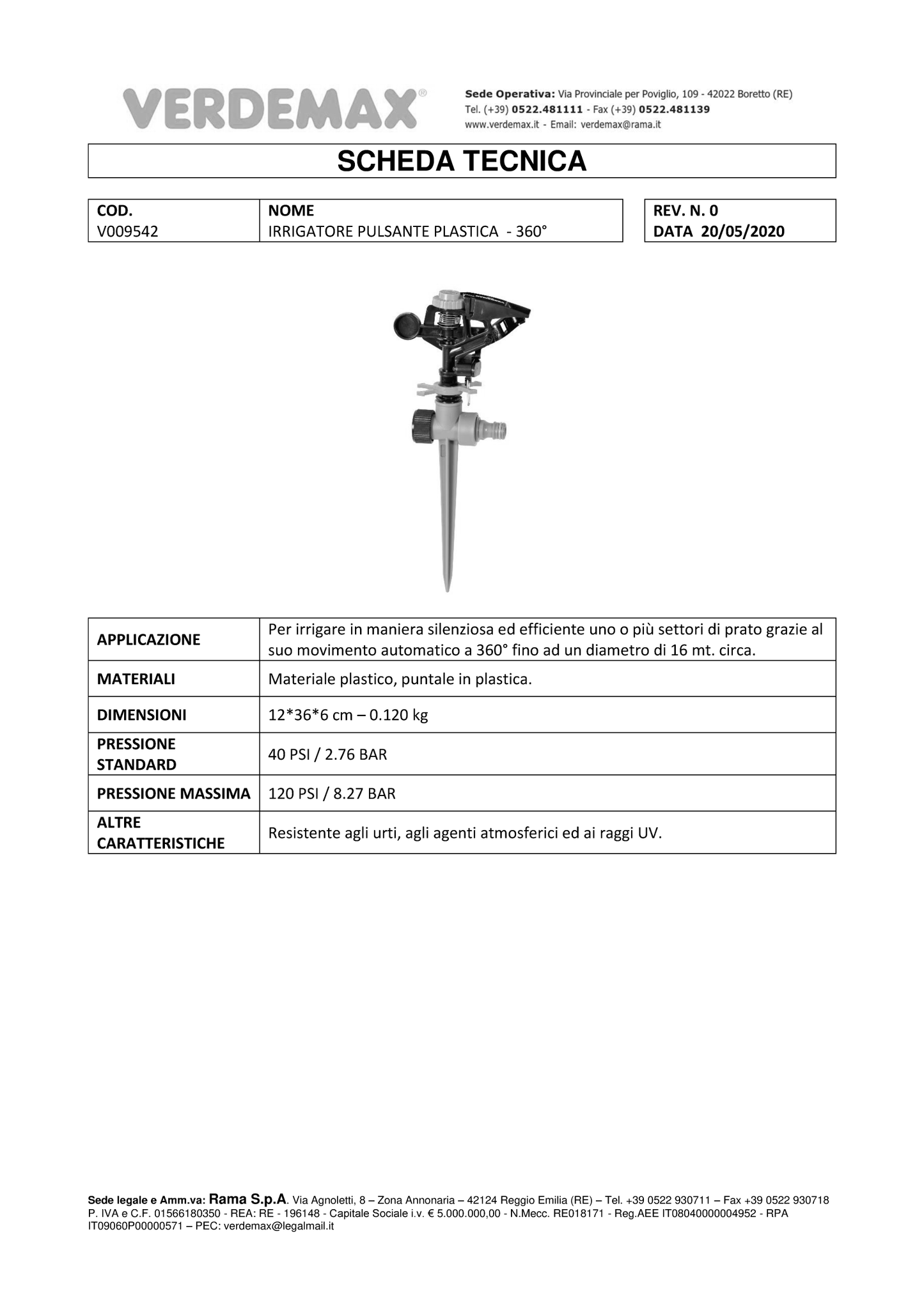 IRRIGATORE PULSANTE PLASTICA 360°